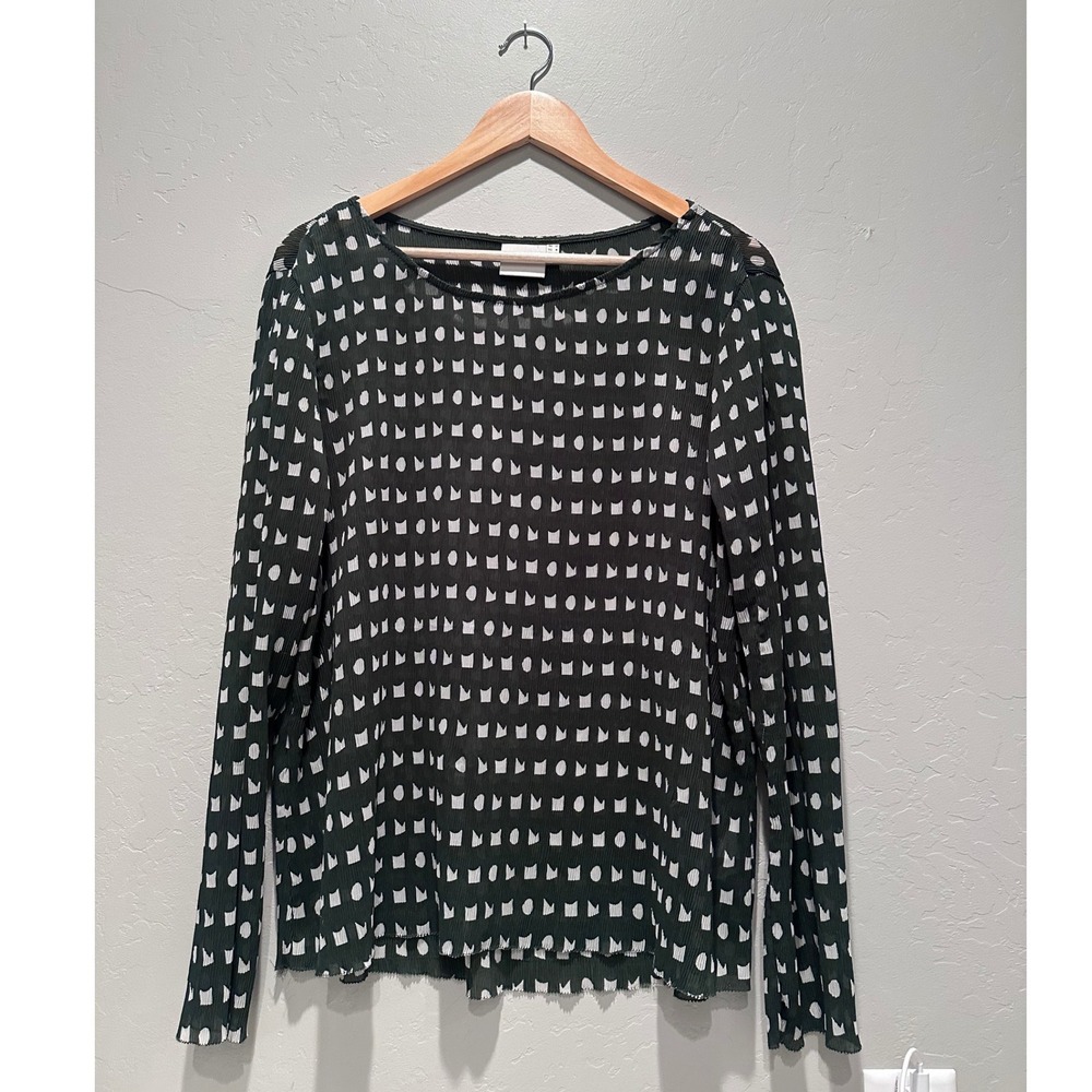 Elk the Label Green Geometric Sheer Crinkle Blouse Long‎ Sleeve Size 8